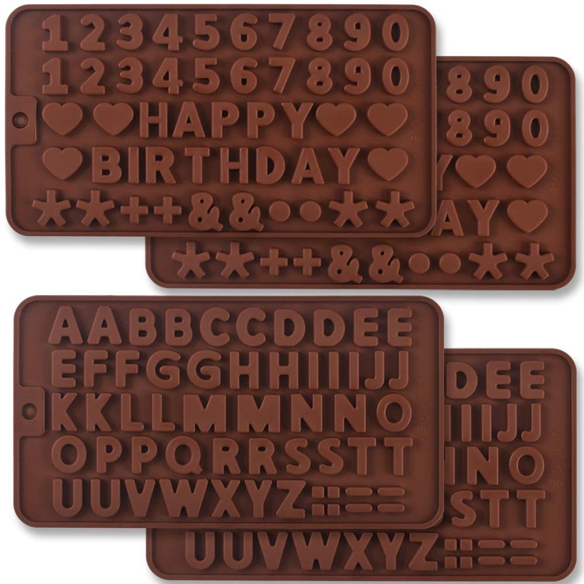 Dailygoods- Siliconen Mallen - 4 Packs - Chocolade Mallen - Verjaardagstaart Decoraties - Vaatwasserbestendig - Levensmiddelenkwaliteit - Bakvormen