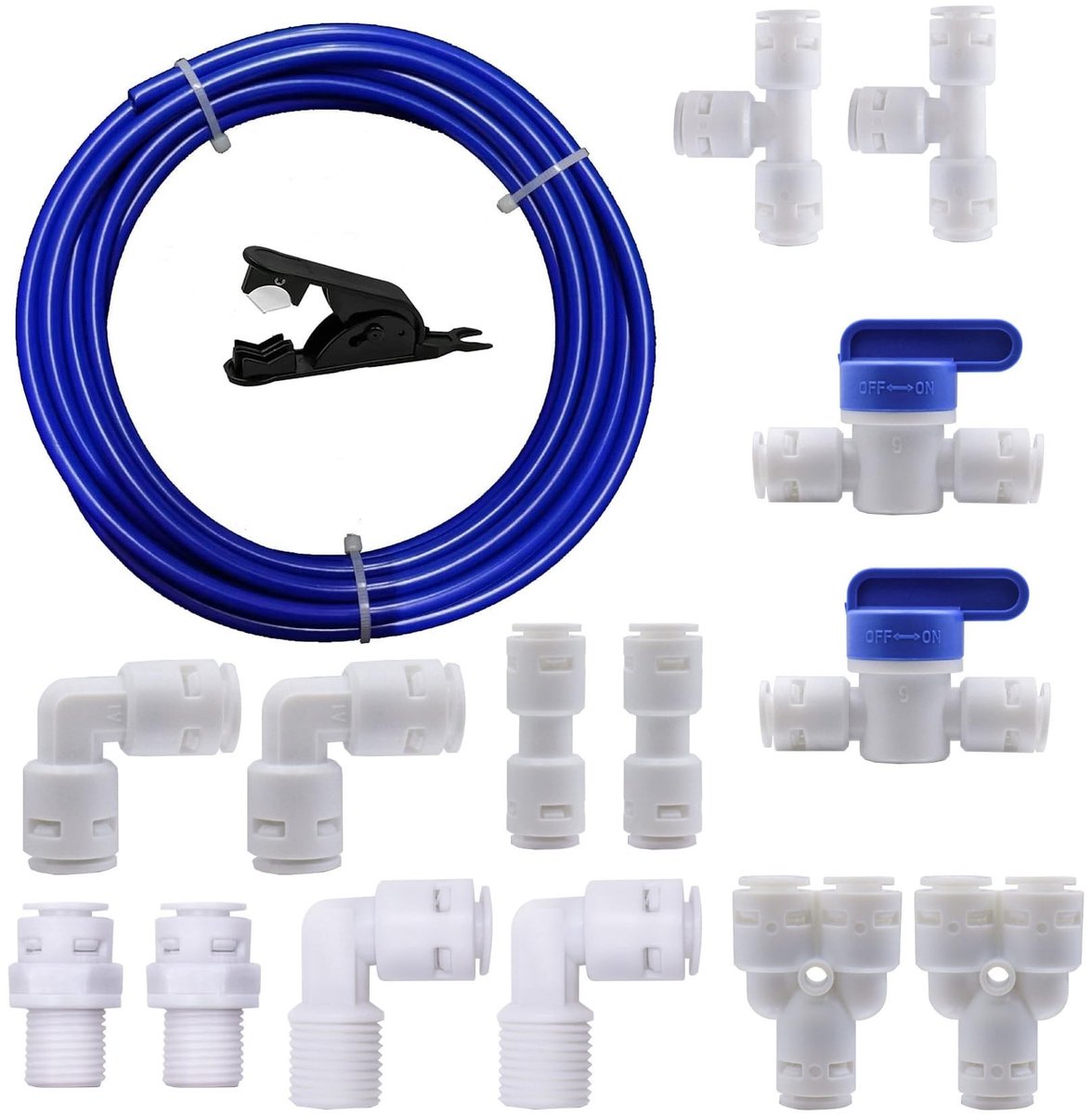 Dailygoods- Aansluitset 10 Meter - Universele Waterinlaat Pijp - 14 Stuks RO Waterfilterfitting - Push-Fit Technologie - Voedselveilige Materialen - Lekvrij en Herbruikbaar - Wateraansluitset