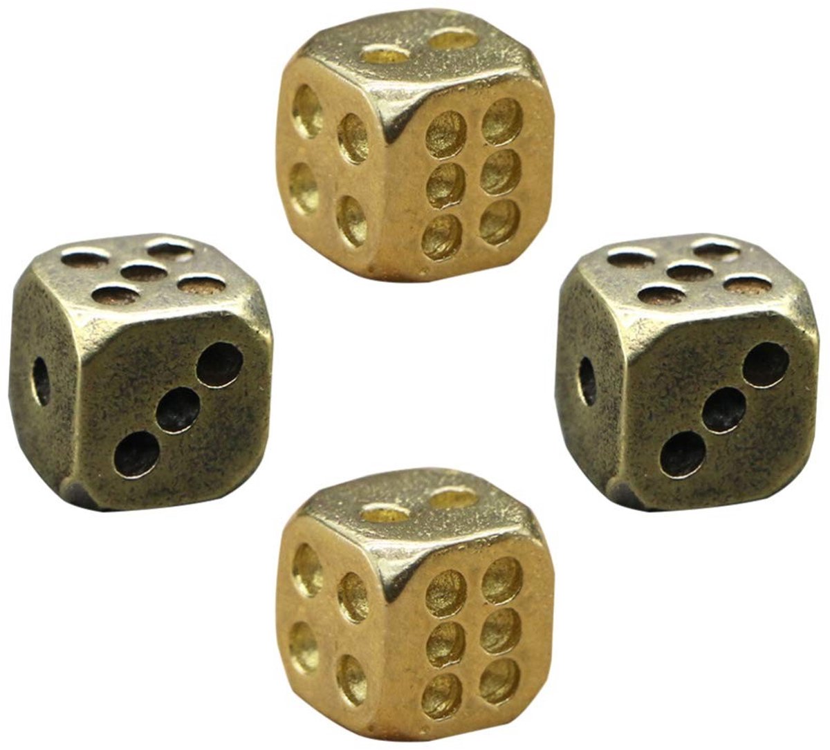 Dailygoods- Dobbelstenen Set 4 Stuks - Antieke Messing - Solide Metaal - RPG Spel - Feestcadeau - Duurzaam en Betrouwbaar - Speelstenen