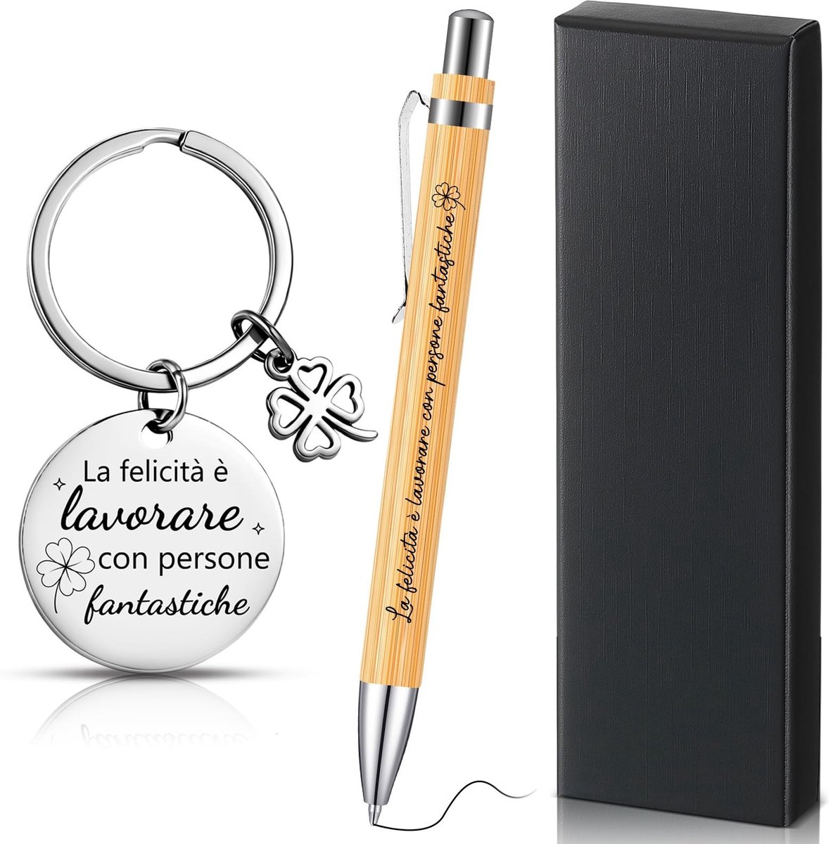 Dailygoods- Cadeaus voor Collega's - Sleutelhanger/Balpen - Cadeaudoos - Geschenkset - Kantooraccessoires - Roestvrij Staal/Hout - Betekenisvolle Herinnering