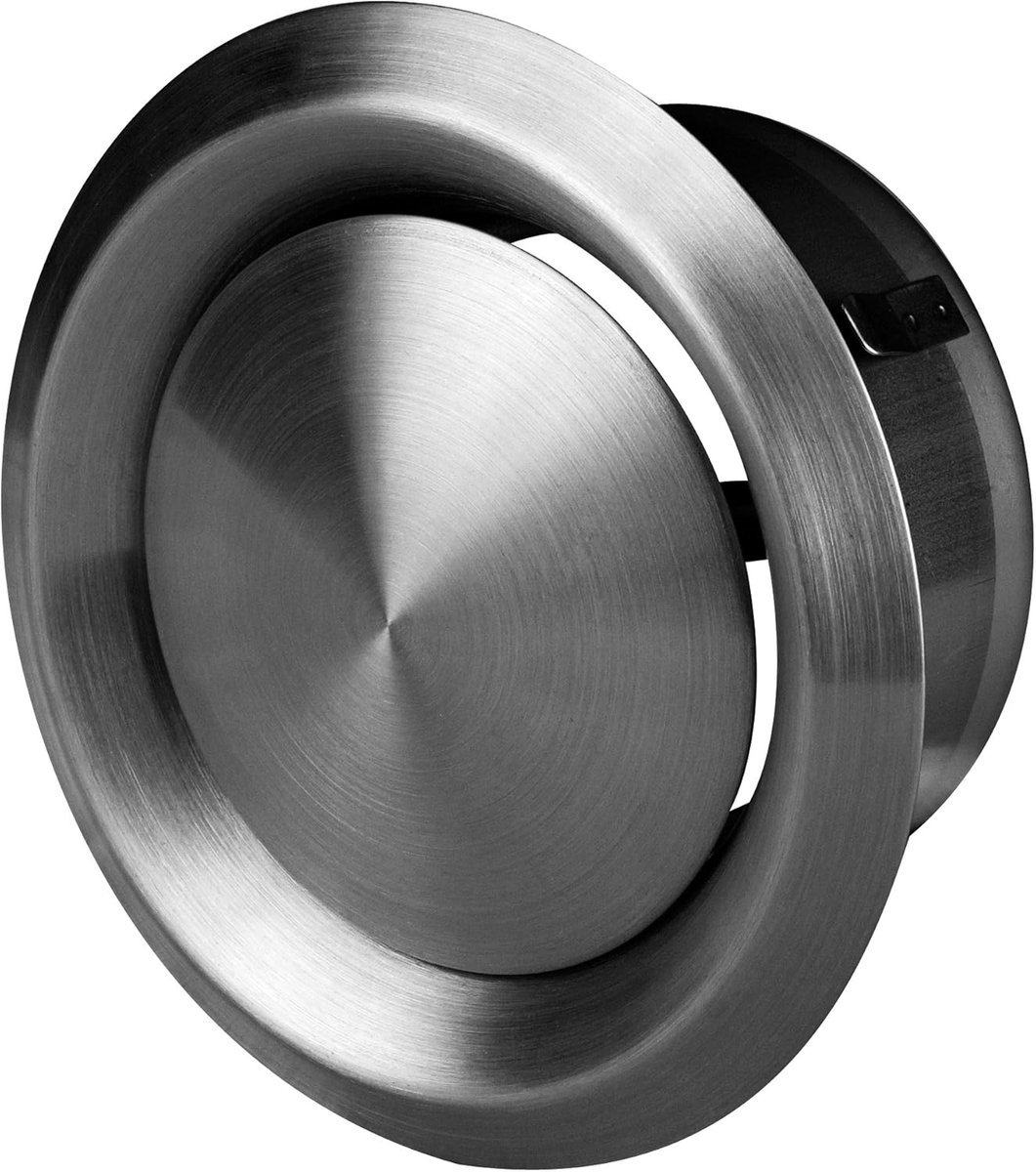 Ventilatie Plaatventiel - Roestvrij Staal - Luchtregeling Optimaliseren - Traploze Instelling - 150 mm Diameter - Zilverkleurig