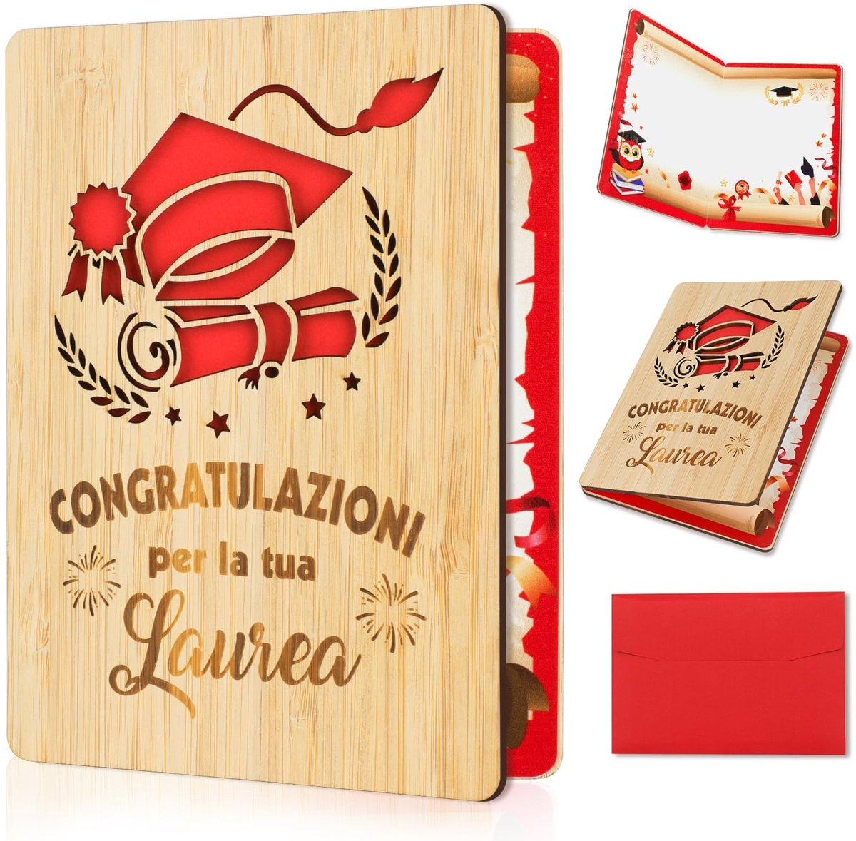 Afstudeerkaart Houten - Wenskaart Set - Afstudeercadeau - Wenskaart Verjaardag - Wenskaart Bedankt - Premium Hout 11 x 15 cm