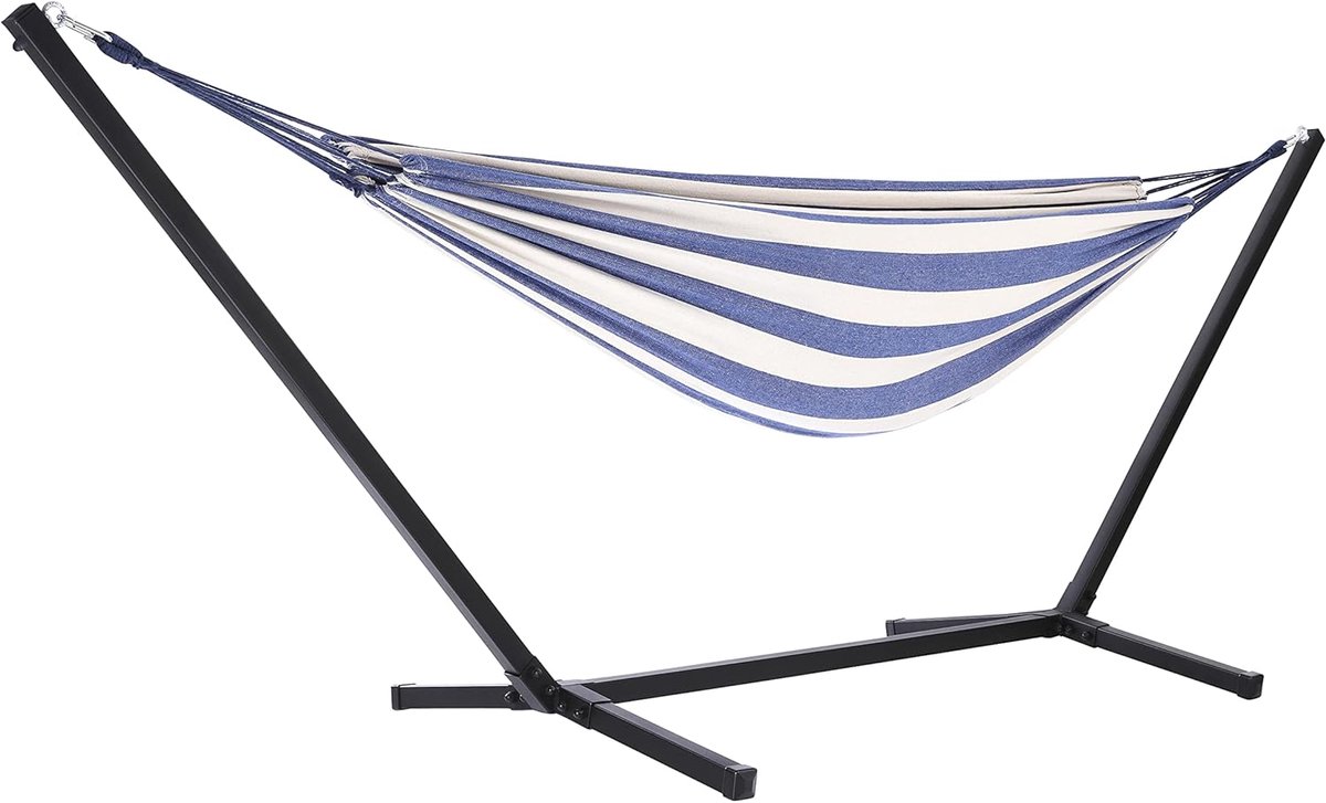 XXL Dubbele Hangmat met Frame - Uniek Design - Marineblauw - Gemakkelijk te Monteren - Comfortabele Hangstoel voor 2 Personen