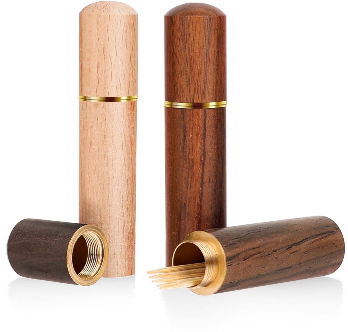 Dailygoods- Tandenstokerhouder Draagbaar - Opbergdoos - Houten - Cilindrisch Ontwerp - Maximaal 20 Tandenstokers - Multifunctioneel voor Kleine Items