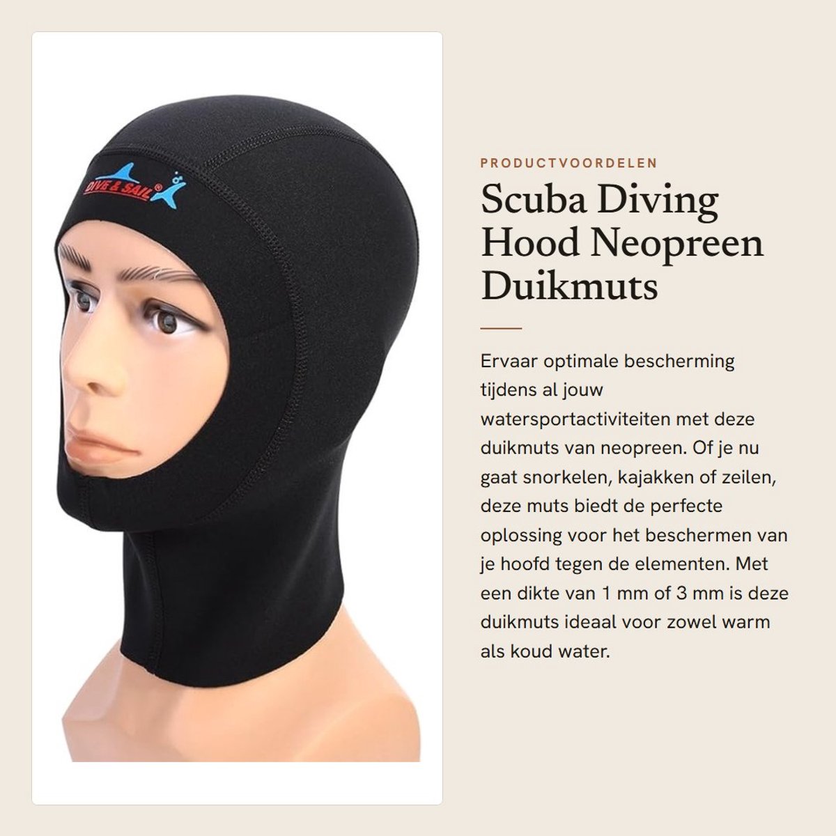 Dailygoods- Duikmuts 1 Mm/3 Mm Neopreen - Goede Bescherming - Duurzaam - Geschikt Voor Snorkelen - Watersport - UV-Bescherming - Duikkap