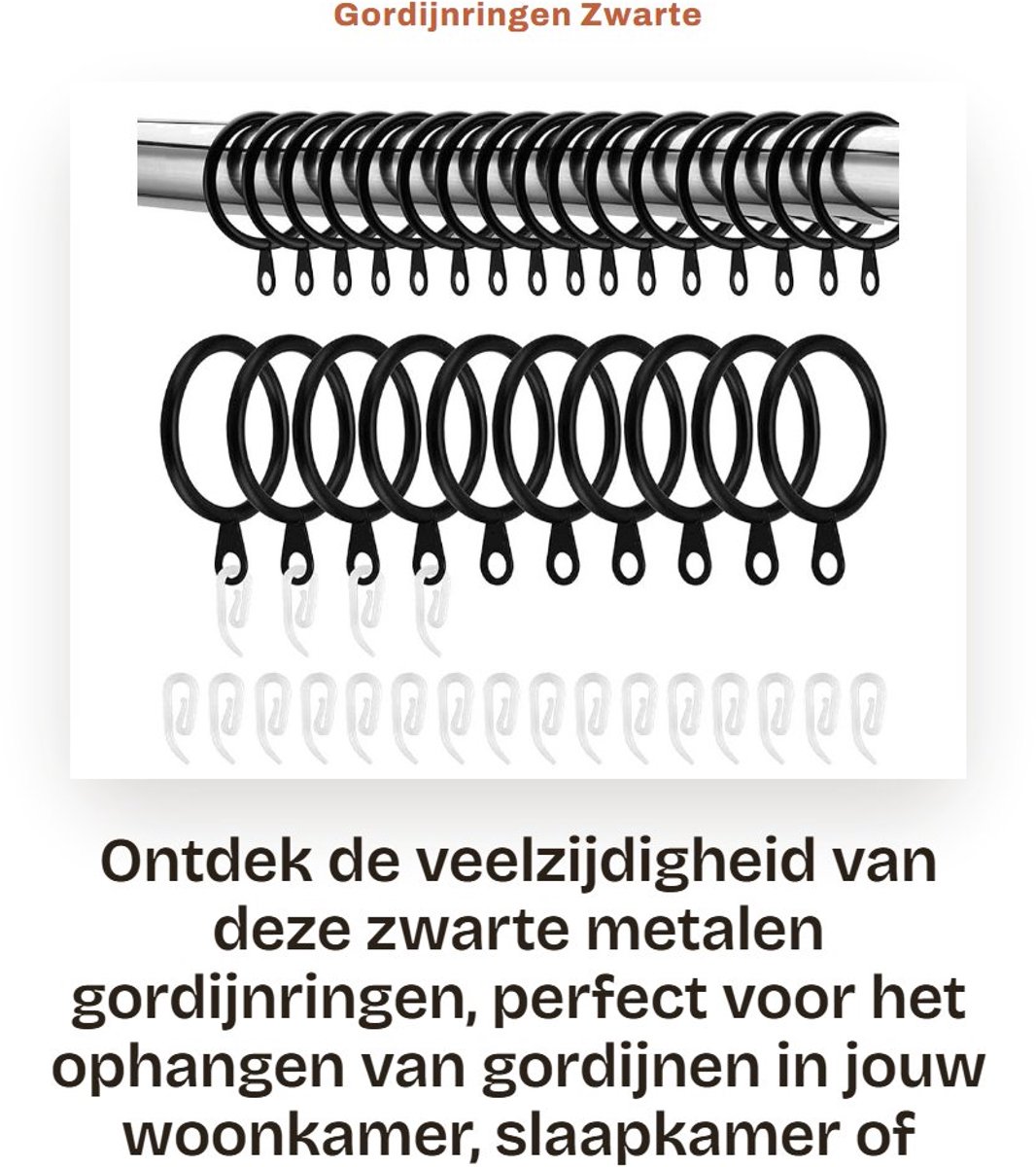 Dailygoods- Gordijnringen 100 Stuks - Zwarte Metalen Ringen - 33 mm - Gordijnhaken - Duurzaam - Schokbestendig - Gordijnhaak