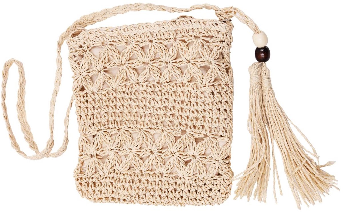 Dailygoods- Strandtas Met Rits - Handgemaakte Stro Tas - Bohemian Schoudertas - Mini Handtas - Zachte Textuur - Geschikt Voor Vrije Tijd