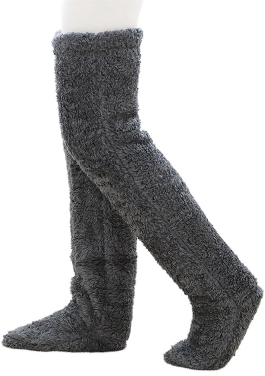 Dailygoods- Knuffelsokken Pluche - Overknee Sokken - Zacht - Thermische Sokken - Huissokken - Totale lengte 81 cm - Beenwarmers