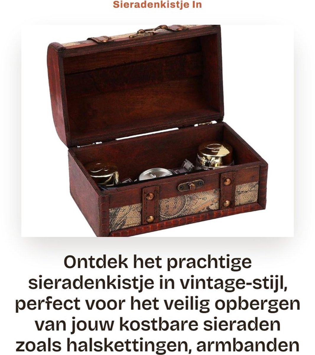 Dailygoods- Sieradenkistje Vintage-Stijl - Opbergdoos Hout - Voor Halskettingen/Ringen/Armbanden - Decoratie Thuis - 1 Stuk - Hoogwaardige Kwaliteit
