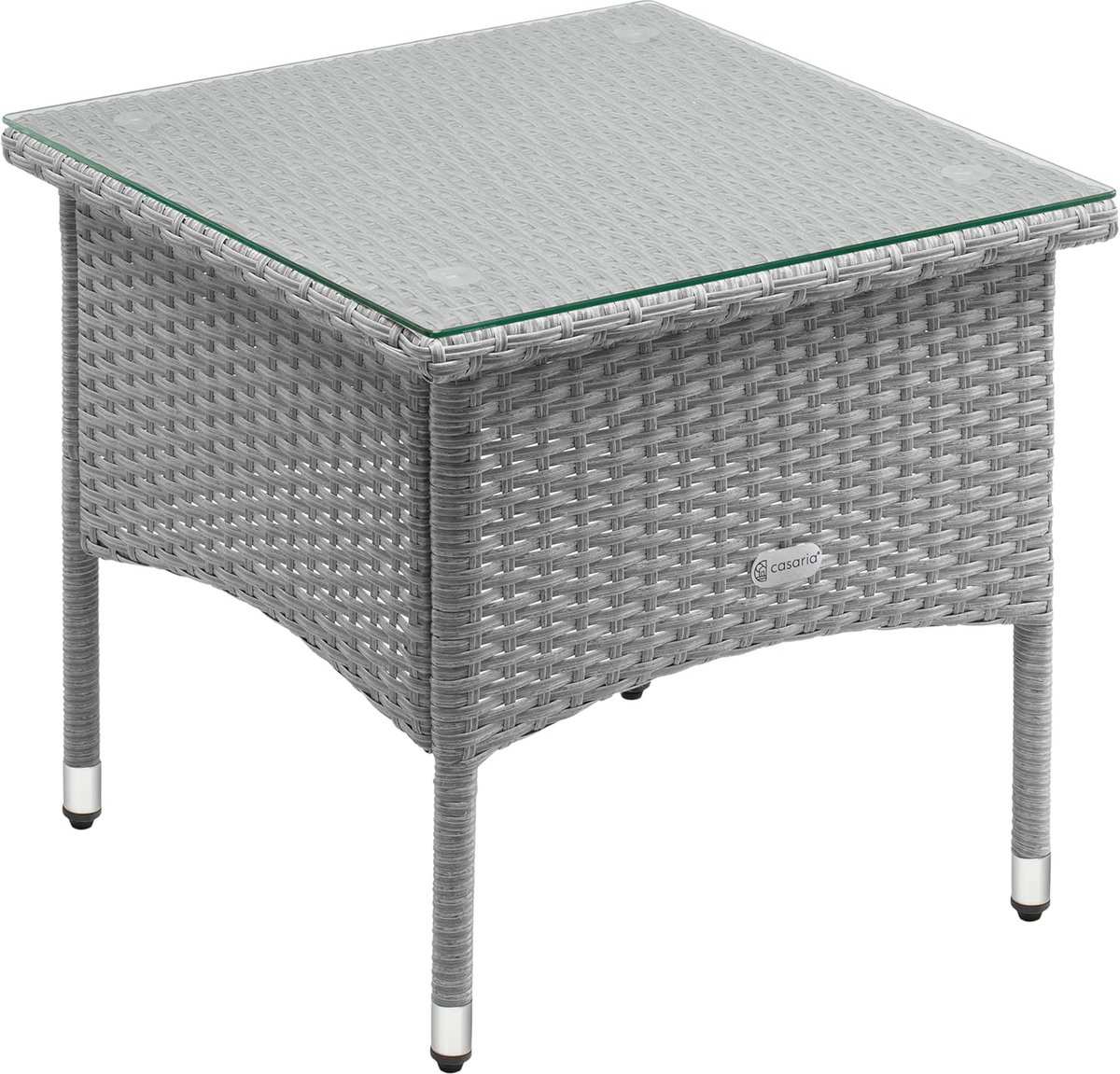 Polyrattan Bijzettafel - Tuin Tafel Salontafel - Buiten Ontspannen - Veiligheidsglas Tafelblad - 50x50x45 cm - Grijs
