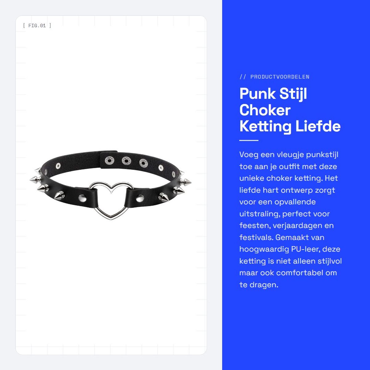 Dailygoods- Choker Ketting Punk Stijl - Hart Accent - PU Lederen - Spiked - Geschikt voor Feesten - Diverse Stijlen - Halsband