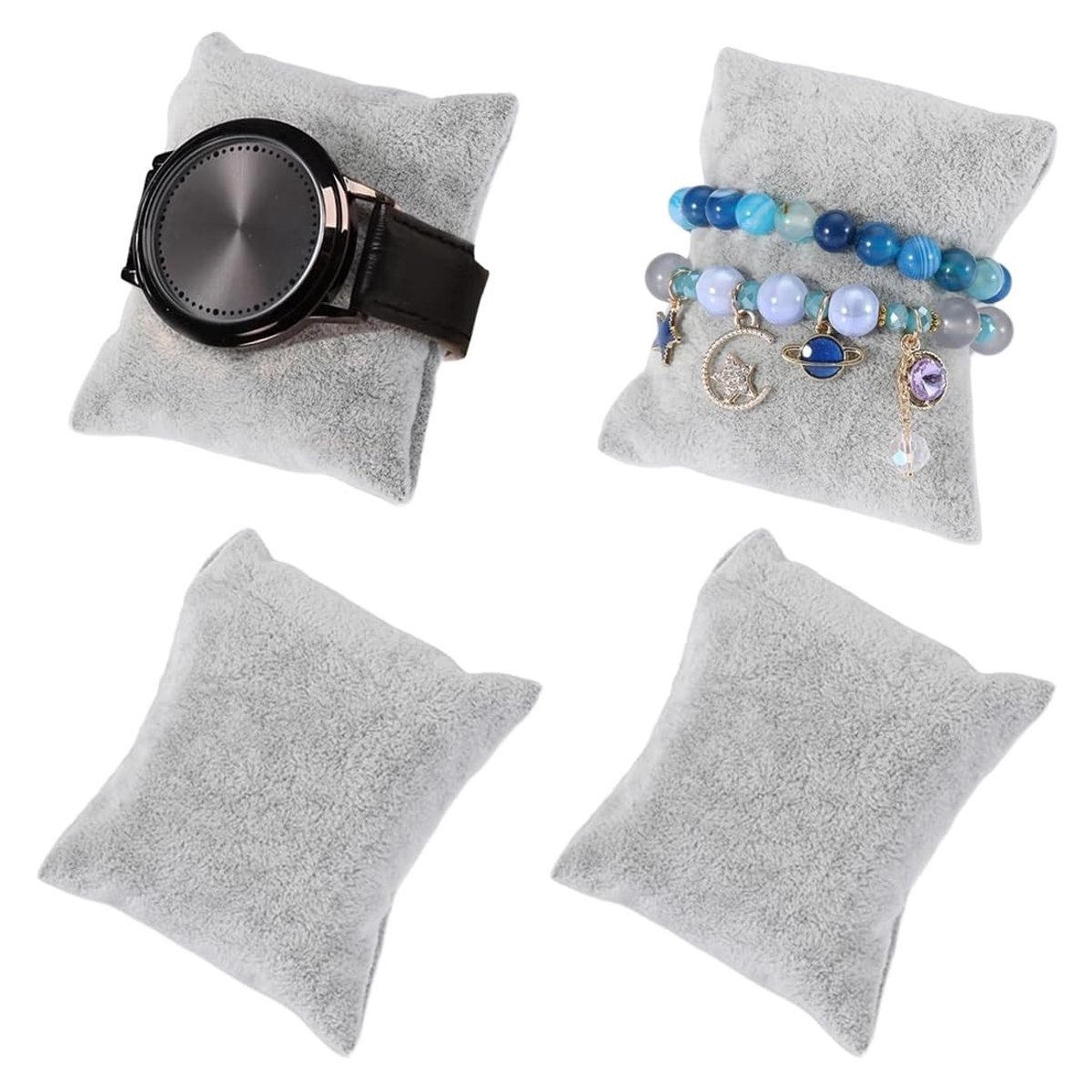 Dailygoods- Displaykussen 4 Stuks - Fluwelen Kussen - Kussen voor Horloges - Kussen voor Armbanden - Sieraden Kussen - Grijs - Sieradenkussen