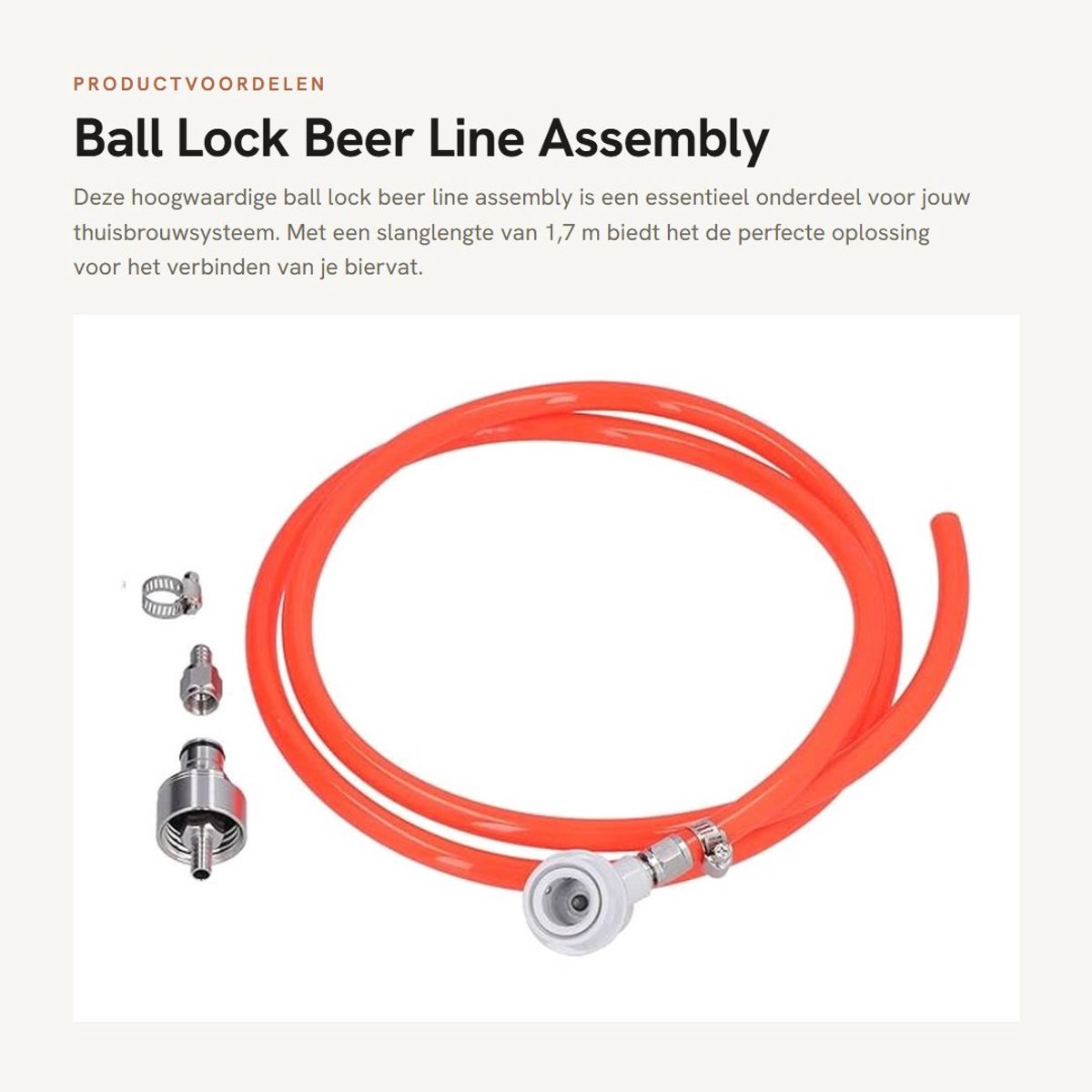 Dailygoods- Biervat Accessoires - Gasleiding met Kogelvergrendeling - 1,7m Slang - Koolzuurdop - Slangklem - Roestvrij Staal