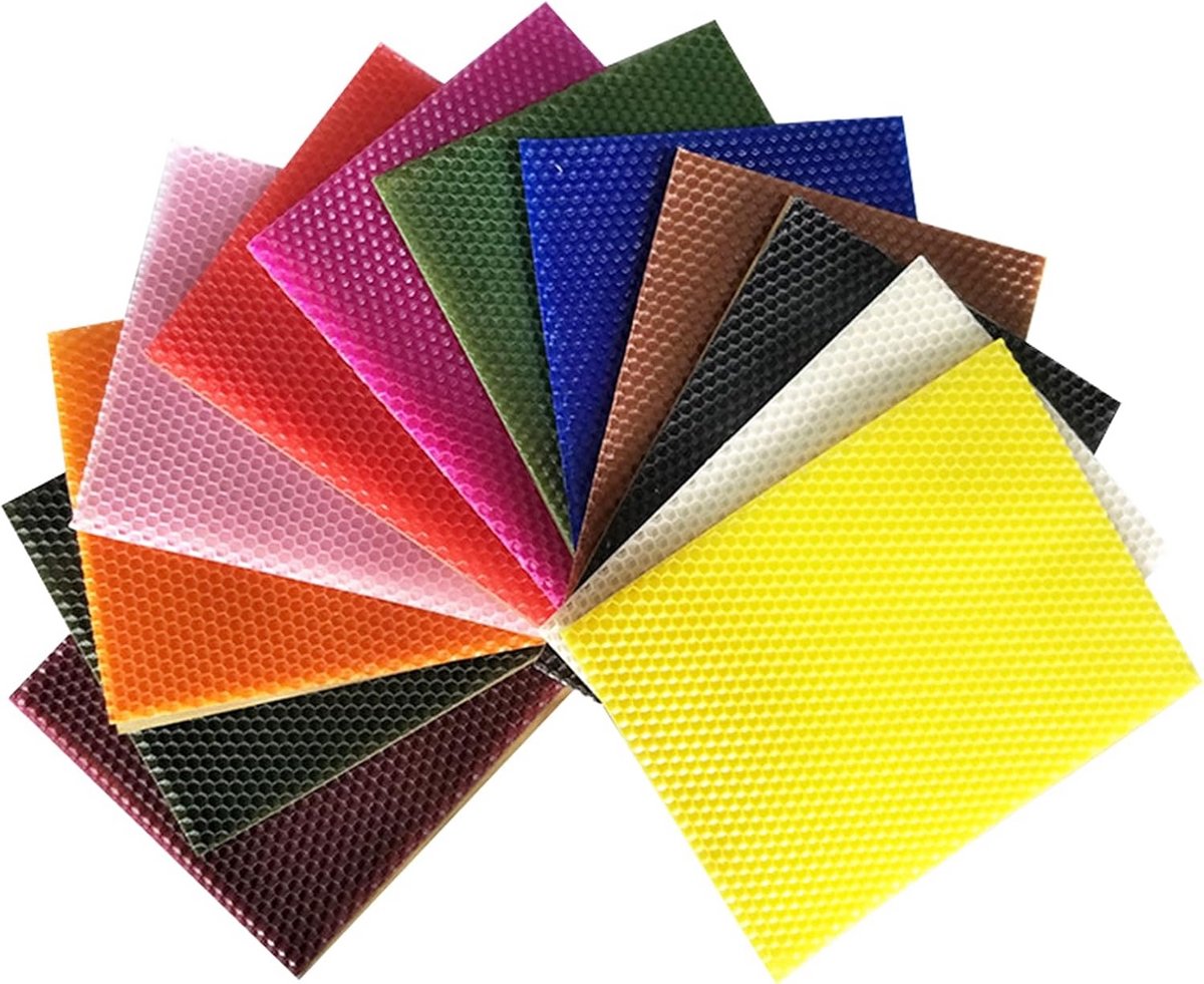 Bijenwasplaten - Kaarswas vellen - Kaarsen maken - Natuurlijke materialen - 12 stuks - Meerdere kleuren