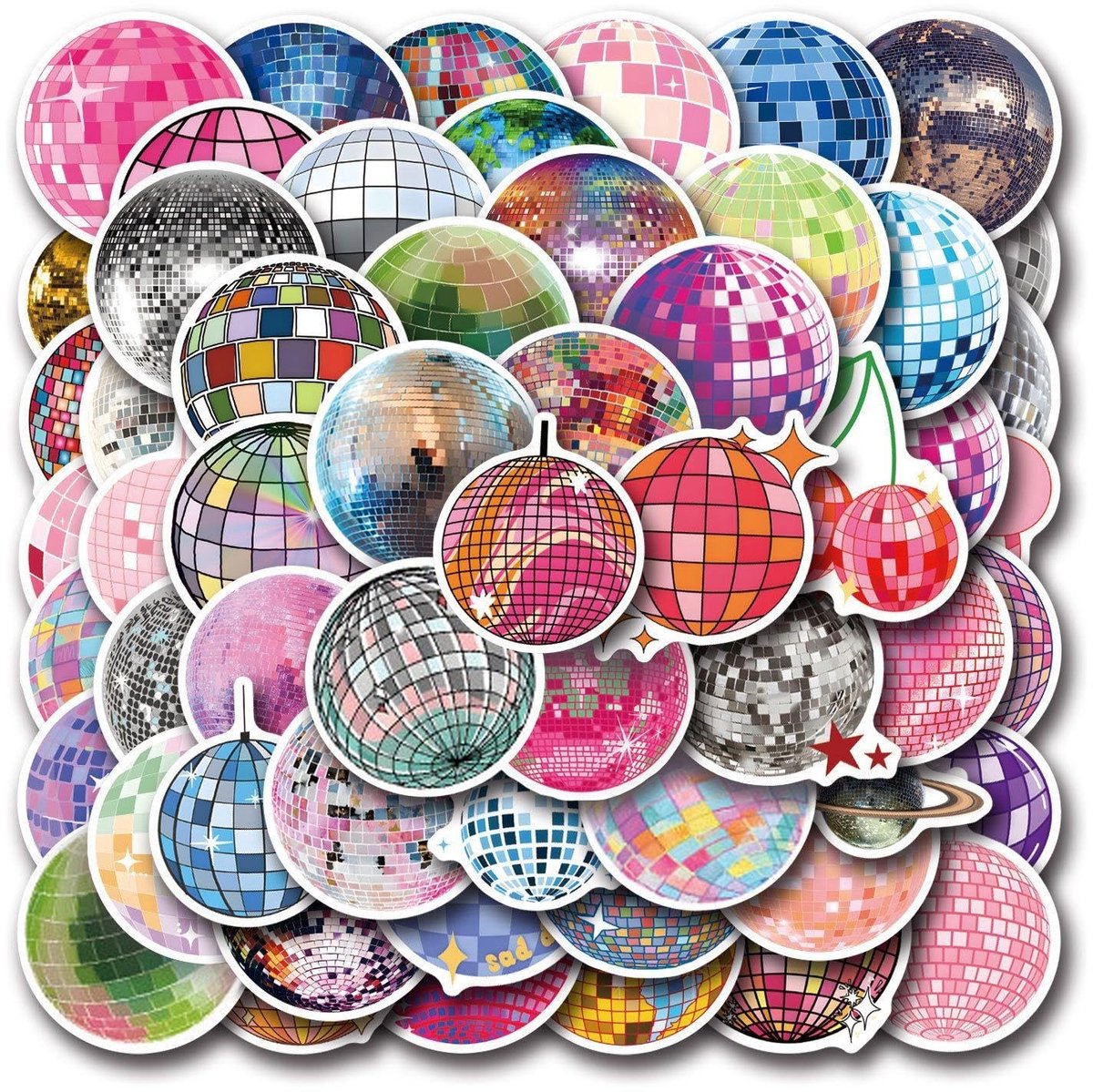 Dailygoods- Discobalstickers 110 stuks - Creatieve Stickers - Veelkleurig - Afmetingen 4-8 cm - Geschikt voor Decoraties - Eenvoudig te Gebruiken