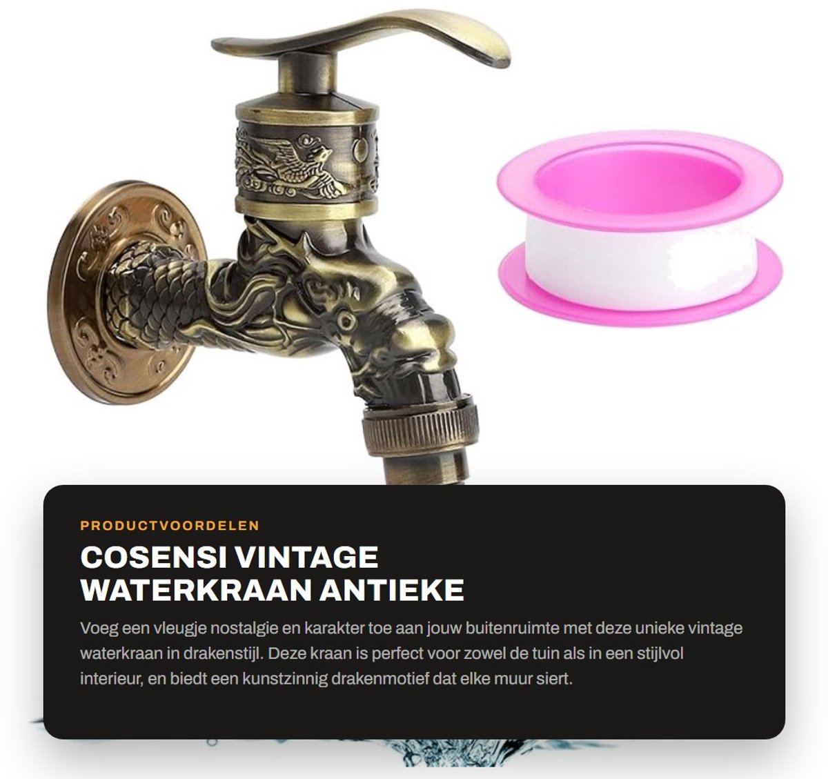 Dailygoods- Waterkraan Antiek Drakendesign - Buitenkraan 1/2 Inch - Wandmontage - Robuuste Zinklegering - Decoratieve Messing Look - Duurzaam en Corrosiebestendig