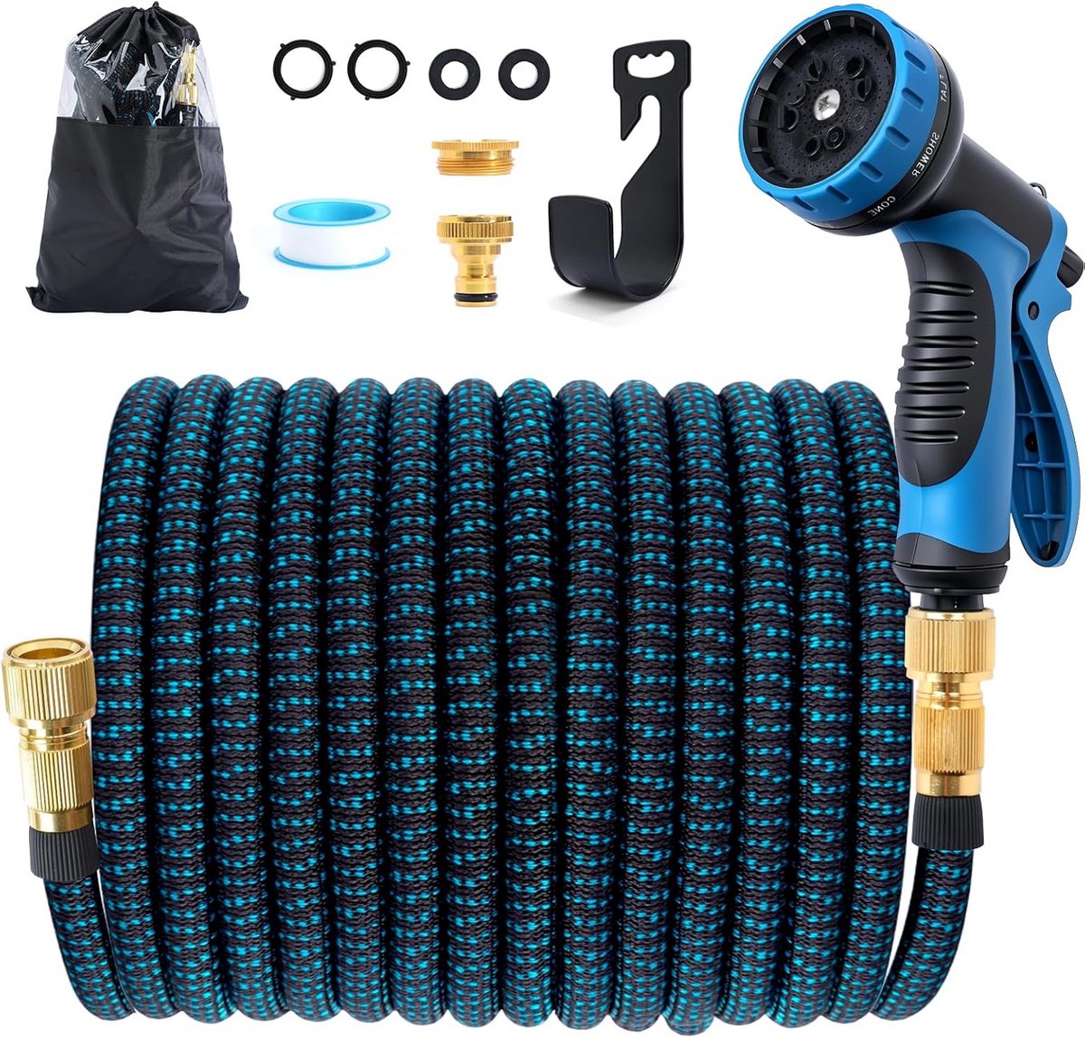 Flexibele tuinslang - Rekbare slang - Tuin bewateren - 10 sproeistanden - 30 meter - Zwart-blauw