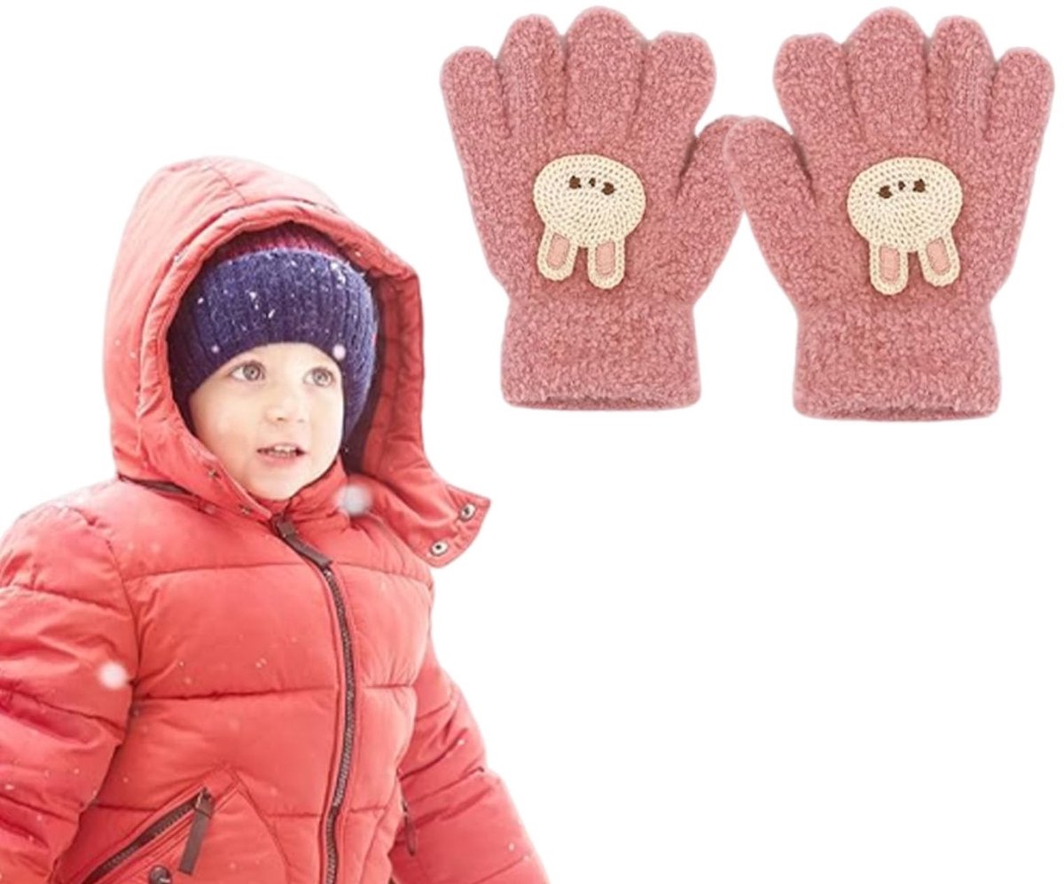 Dailygoods- Kinderhandschoenen met konijnenontwerp - Rekbare zachte wanten - Volledige vingers - Pluizige warme handschoenen - Geschikt voor kinderen - Ideaal voor winteractiviteiten