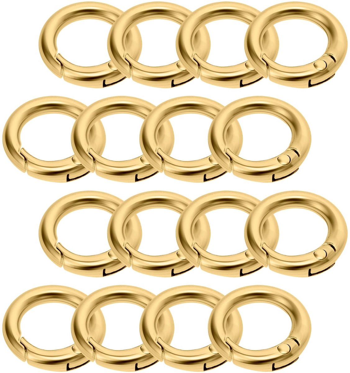 Dailygoods- Karabijnhaak Mini - 16 Stuks - Splitringen - Sleutelhanger - Ronde O-ring - DIY Handwerk - Gouden Legering - Splitring