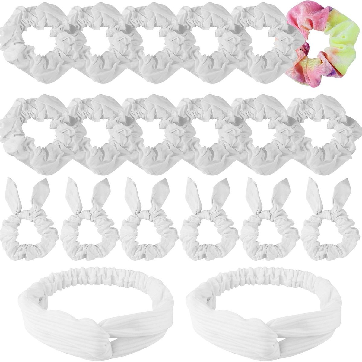 Dailygoods - 11 Stuks Witte Haaraccessoires - Katoenen Haarelastiekjes en Hoofdbanden