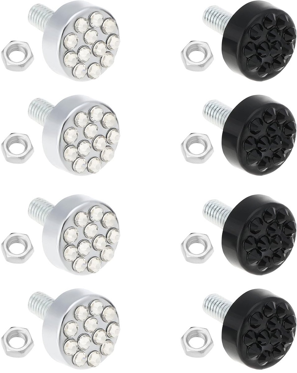 Dailygoods- Schroeven Set van 2 - Diefstalbeveiliging - Kentekenplaatschroeven - Glanzend - Diamanten - Roestbestendig - Kentekenplaatbevestiging