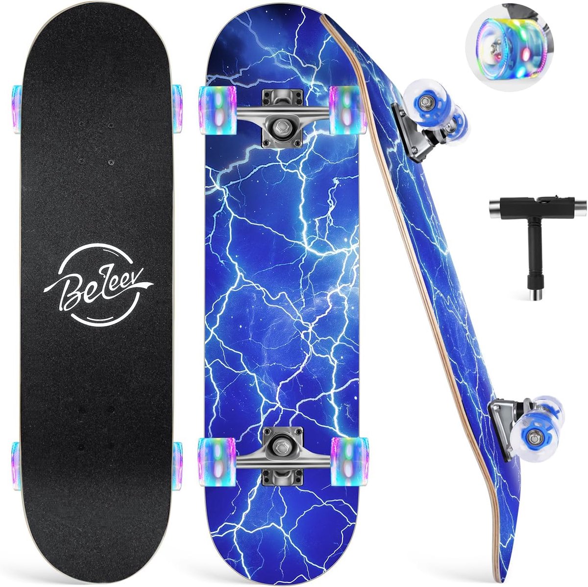 Cruiser Skateboard Compleet Board Stad Cruisen LED Verlichte Wielen 80 x 20 cm Oceaanblauw