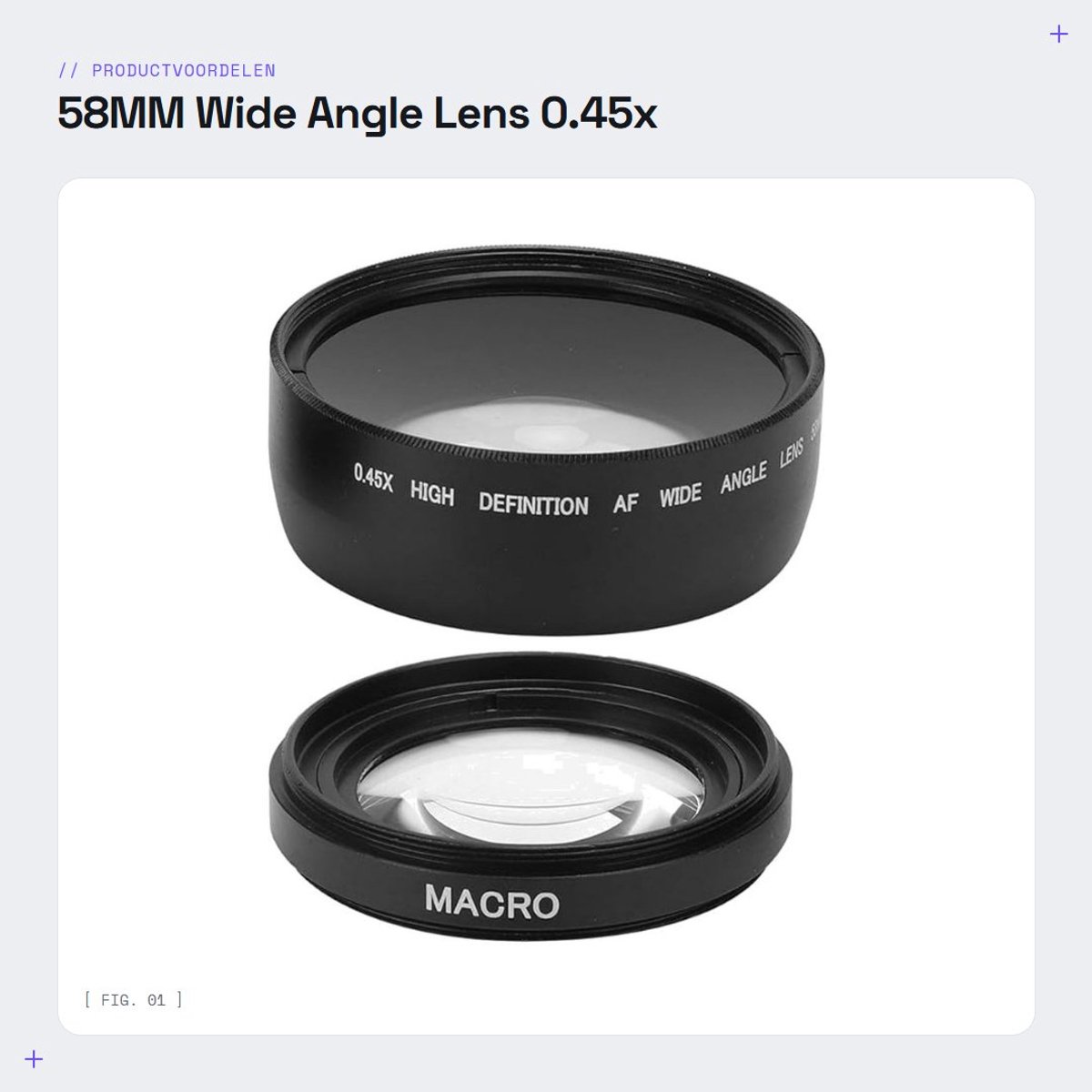 Dailygoods- Groothoek Macrolens 0,45X - Geschikt voor 58 mm Cameralenzen - Aluminiumlegering - Optisch Glas - Inclusief Lensvak - Lichtgewicht 163G - Camera Lens