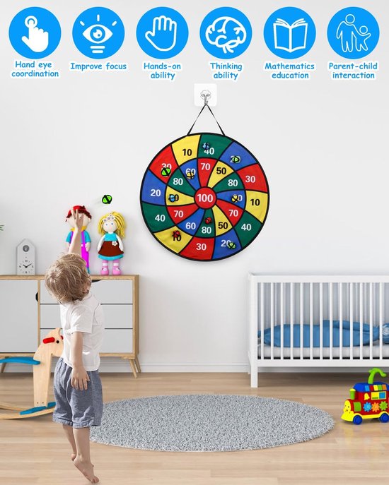 Kinder Dartbord - Vouwbaar Speelbord - Binnen Buiten Spelen - Dubbelzijdig Clownmotief - 66 cm - Oranje van Kinder — afbeelding 2