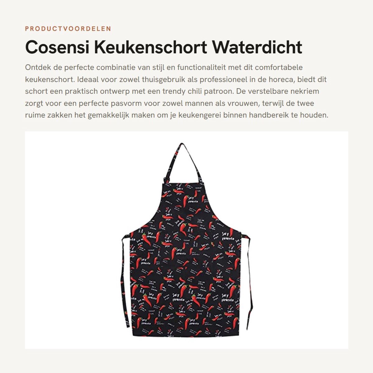 Dailygoods- Keukenschort Verstelbaar Waterdicht - Polyester - Comfortabel - Met Zakken - Geschikt voor Mannen/Vrouwen - Chili Patroon - Schort