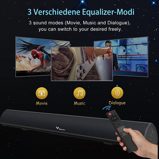 Soundbar voor tv - Home cinema geluid - Thuisbioscoop ervaring - Krachtige 80W met subwoofer - 71 cm breed - Zwart — afbeelding 2