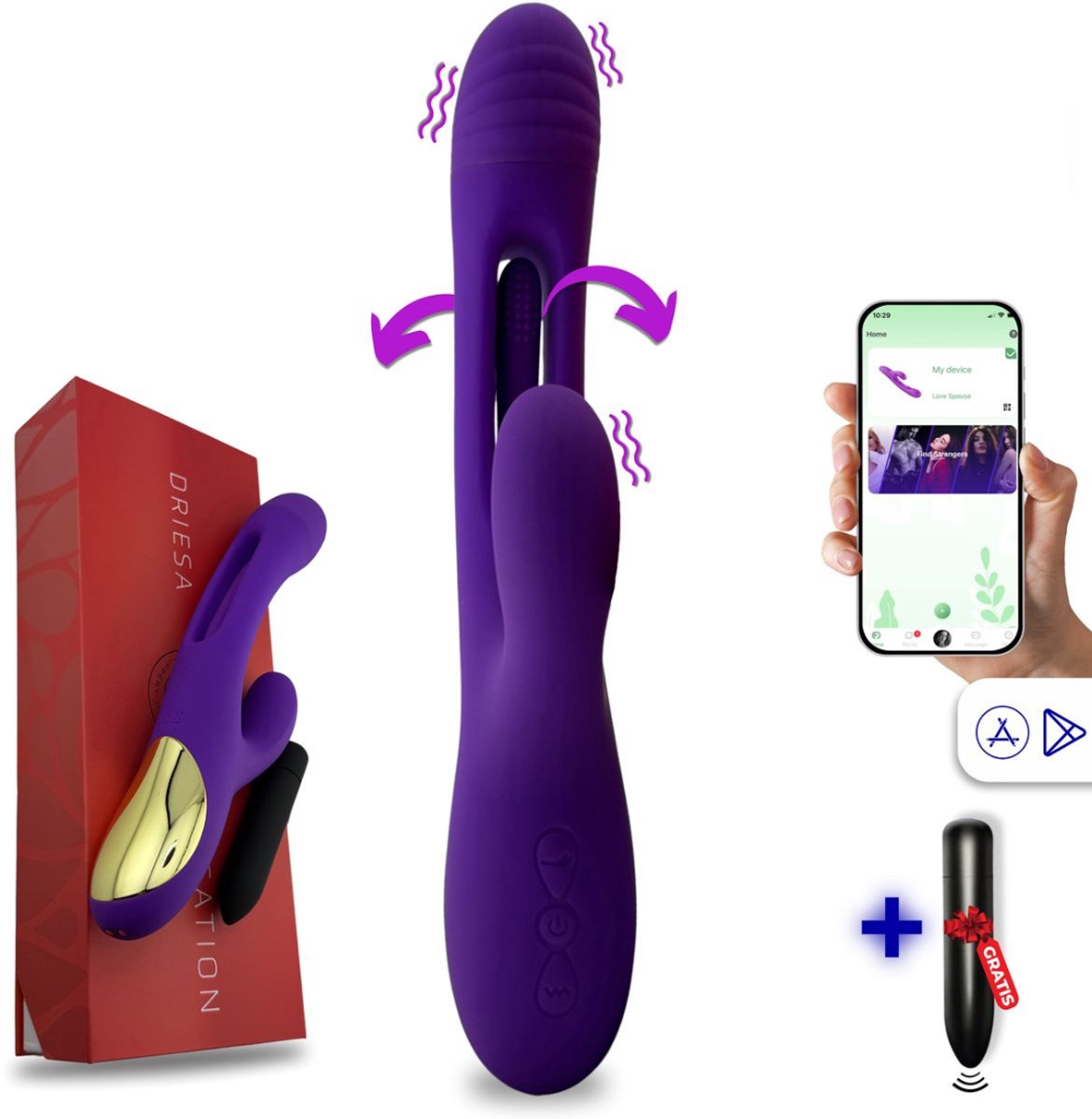 Bol.com Vibrator met App - Sex Toys voor Koppels - 3 in 1 Rabbit Vibrator - Clitoris Stimulator & G-Spot - 21 Standen - Inclusie... aanbieding