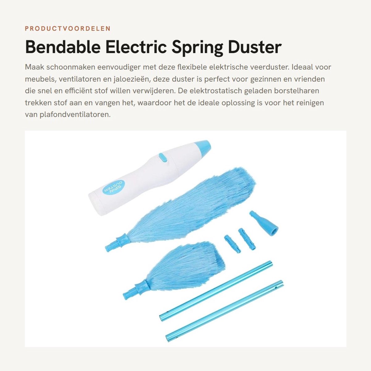 Dailygoods - Bendable Electric Spring Duster - Meubelreiniger - Perfect voor elke vorm - Blauw en Wit - Stofzuiger - Geschikt voor meubels, ventilator...