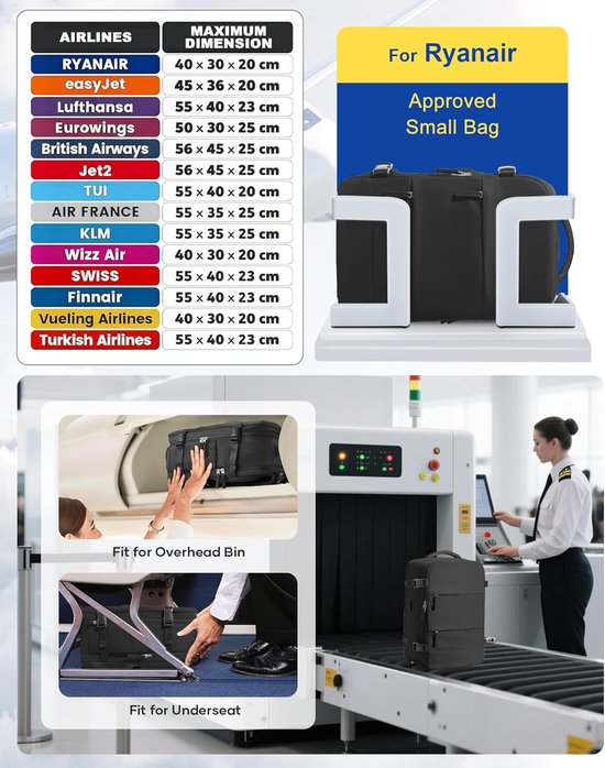 Reisrugzak met Pomp - Vakantie Tas - Ruimte Besparen - Vacuüm Compressie - 32 x 20 x 42 cm - Zwart — afbeelding 4