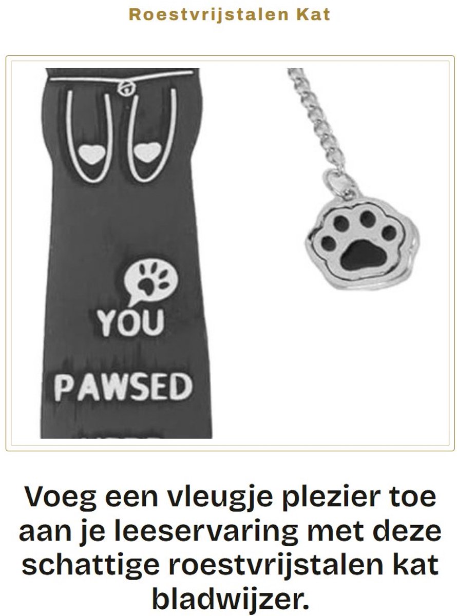 Dailygoods - Roestvrijstalen Kat Bladwijzer met Poot Charm