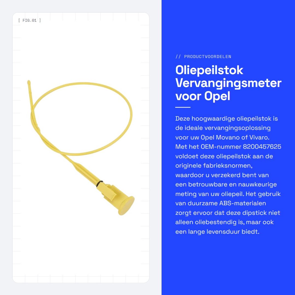 Dailygoods- Oliepeilstok Vervangend - Geschikt voor Opel Movano/Vivaro - OEM Nummer 8200457625 - Duurzaam ABS - Betrouwbare Vervanging - Flexibel Gebruik