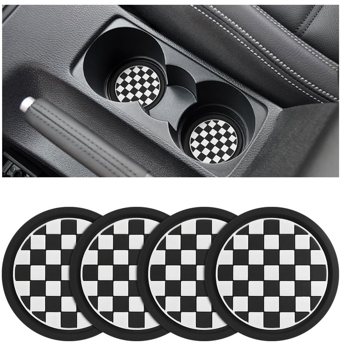 Dailygoods- Auto-onderzetters 4-delige set - Hittebestendig - PVC - Universeel - Bekerhouders - Zwart/wit kleur - Bekeronderzetters