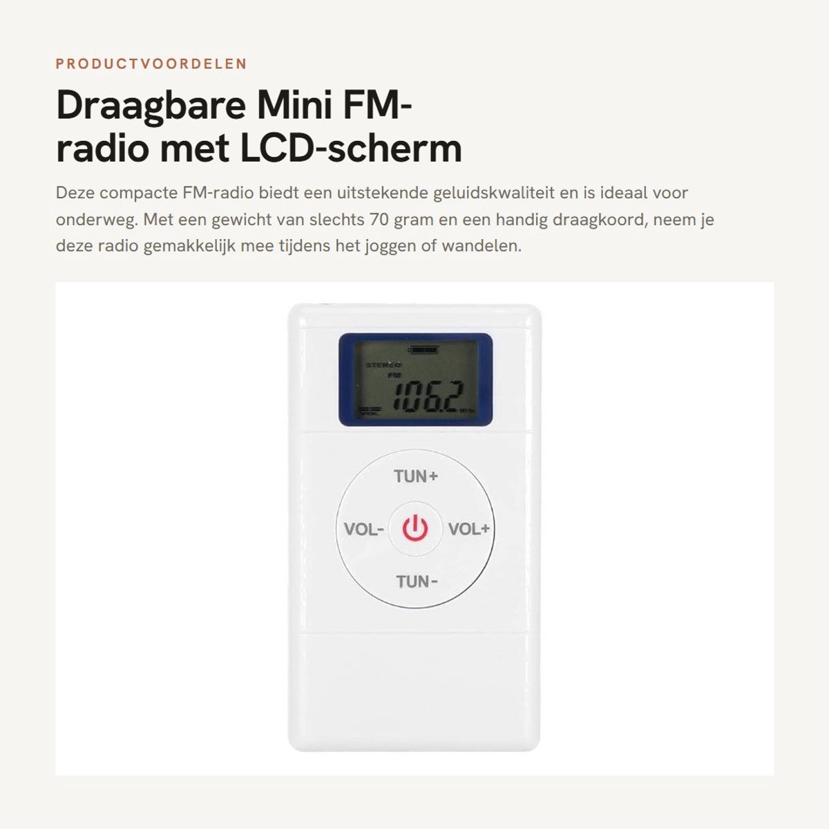 Dailygoods- FM-Radio Draagbaar - Hoge Gevoeligheid - LCD-scherm - Oortelefoon - Draagkoord - Aangedreven door 2 AAA-batterijen - Portableradio
