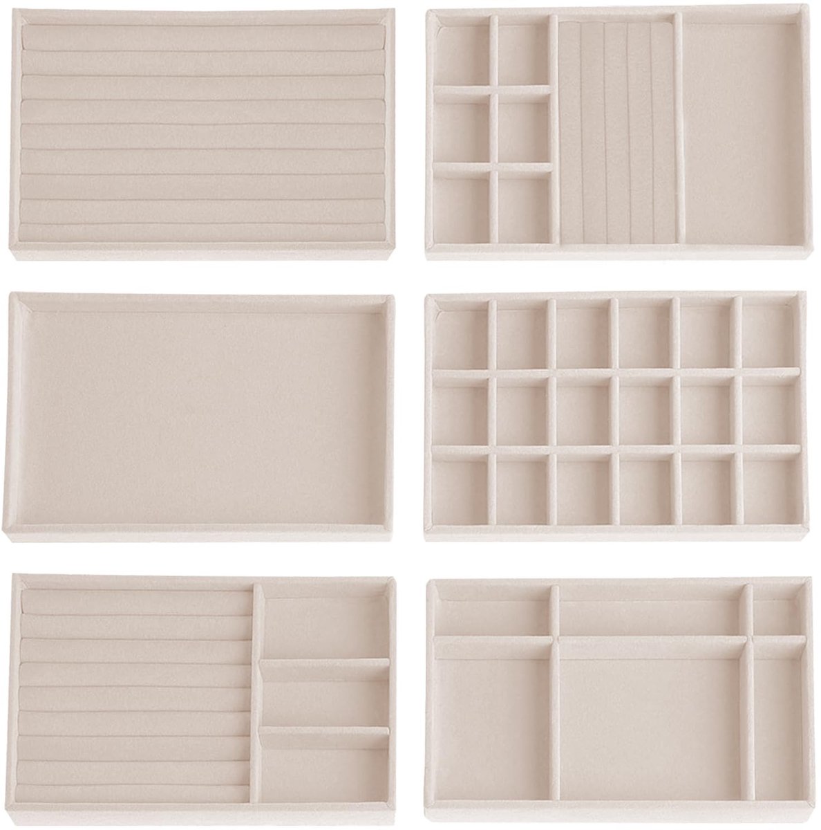 Dailygoods- Sieradenbox 21cm x 12.5cm x 2.5cm - Sieradenopberger - Ringbox/Necklacebox - Oorbellenbox/Armbandbox - Stapelbaar - Verstelbare verdelers