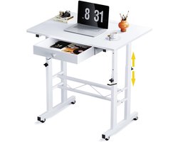 GTPLAYER - Hoogteverstelbaar Bureau - Met Lades en Rollen 80x50 cm - Bruin