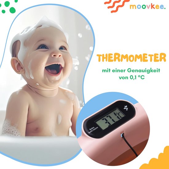 moovkee. Babybad met Standaard 80 cm - Opvouwbare Babybadewanne Donkerroze met Thermometer, Badesitz en Afvoersysteem - Veilig Babybad voor Pasgeborenen — afbeelding 3