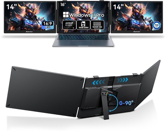 Blackview GamiBook 8 - Gaming Laptop 16" Full HD, AMD Ryzen 7 7735HS, 16GB RAM, 512GB SSD, WiFi 6, Windows 11 Pro + DCM5 Draagbare Monitor 14" FHD, Extra Laptopscherm 13-17,3", Ultradun Opvouwbaar, 100W PD, USB-C, Plug & Play, Grijs - Blackview - Hoofdafbeelding