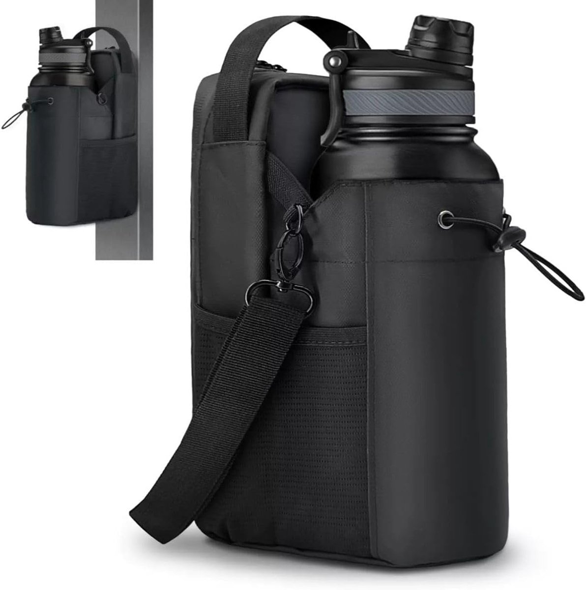 Namajunas - Magnetische Sporttas voor dames en heren - Gymtas met flessenhouder - Flessendrager - Schoudertas - Gym-accessoires voor training, reizen en vrije tijd - Zwart - Telefoonvak