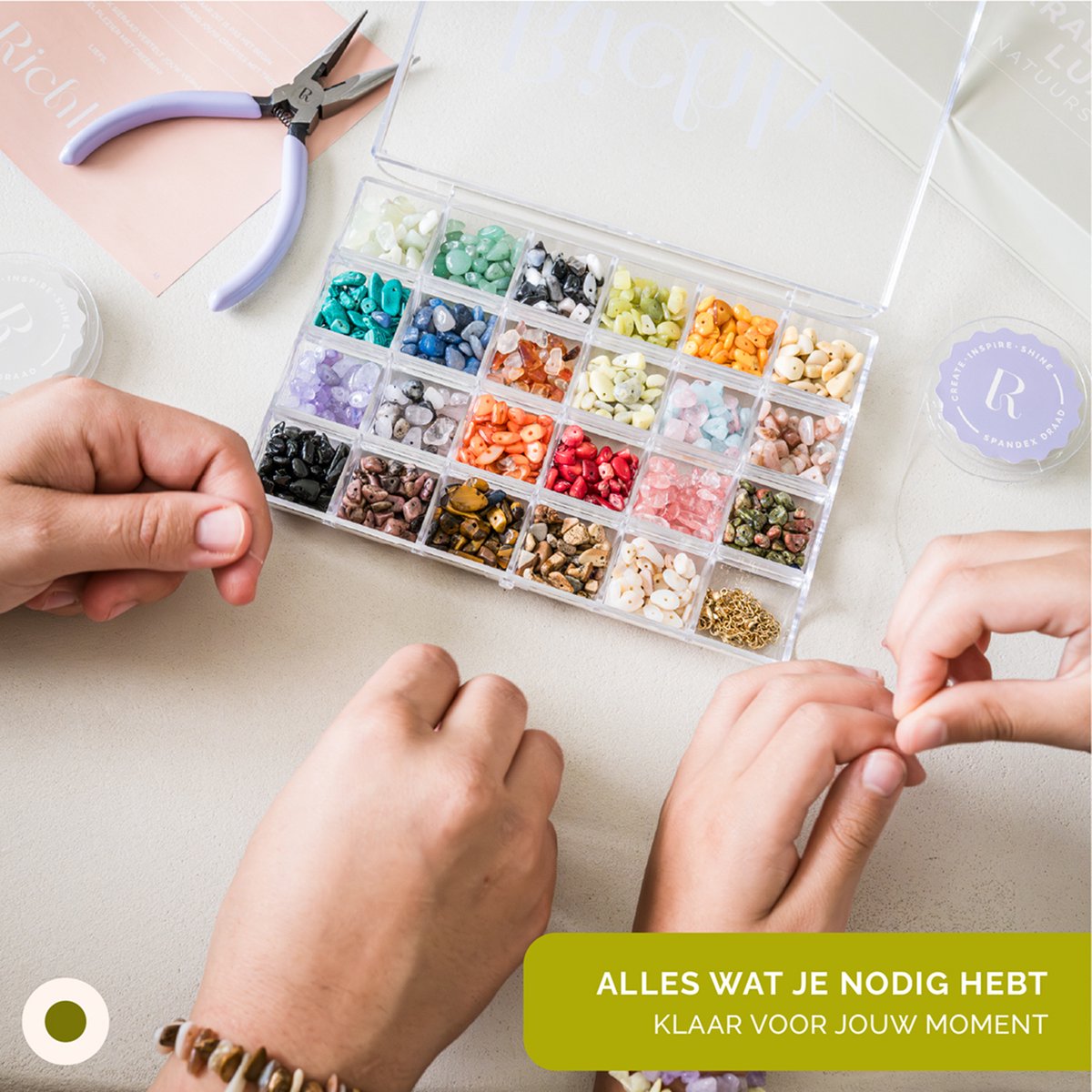 Richly® Kralen set Luxe Natuursteen - gratis E-BOOK & Instructieboekje - Complete set & Premium verpakking - 9 Bedels & Gouden RVS-accessoires - Sieraden maken volwassenen pakket - Armbandjes maken meisjes - Kralenketting — afbeelding 5