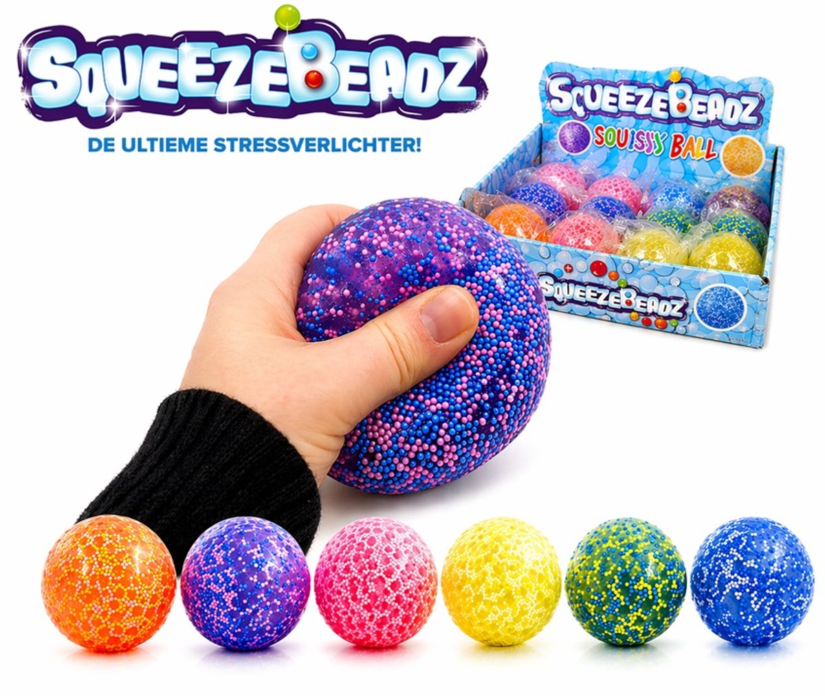 Squishy met foamballetjes - 1 exemplaar - Fidget toy - Knijpbal - Stressbal - Bekend van
