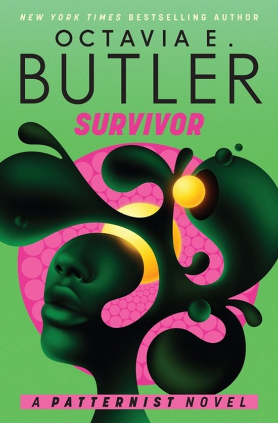 Boekcover: 'Survivor' van Octavia E. Butler, met een groene achtergrond en een gestileerd profiel van een vrouw met abstracte, donkere vormen.