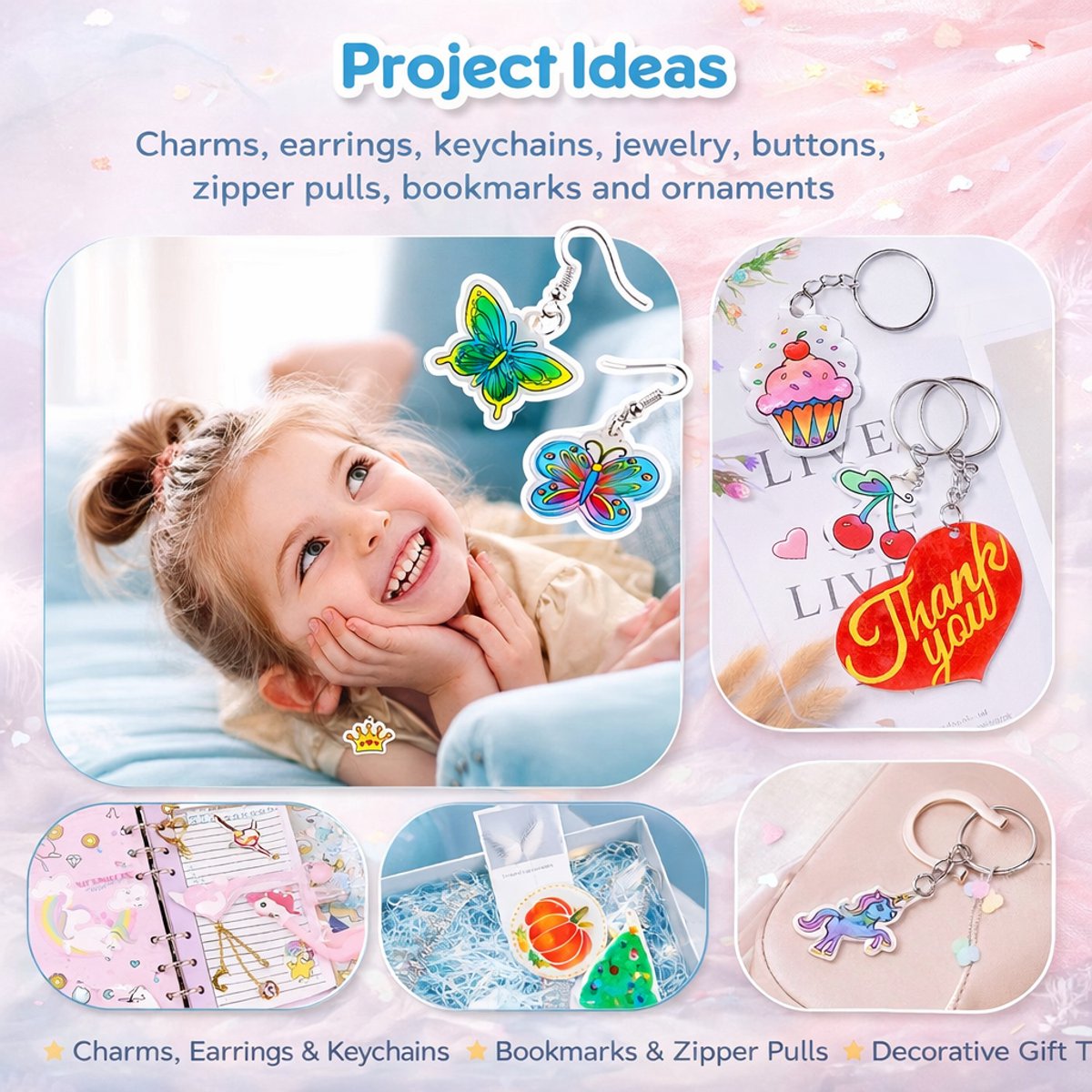 BOTC Krimpfolie set - 70-Delig Inclusief Accessoires - Krimpie Dinkie Pakket - Sieraden en sleutelhangers maken — cadeau in Hobby - foto 3