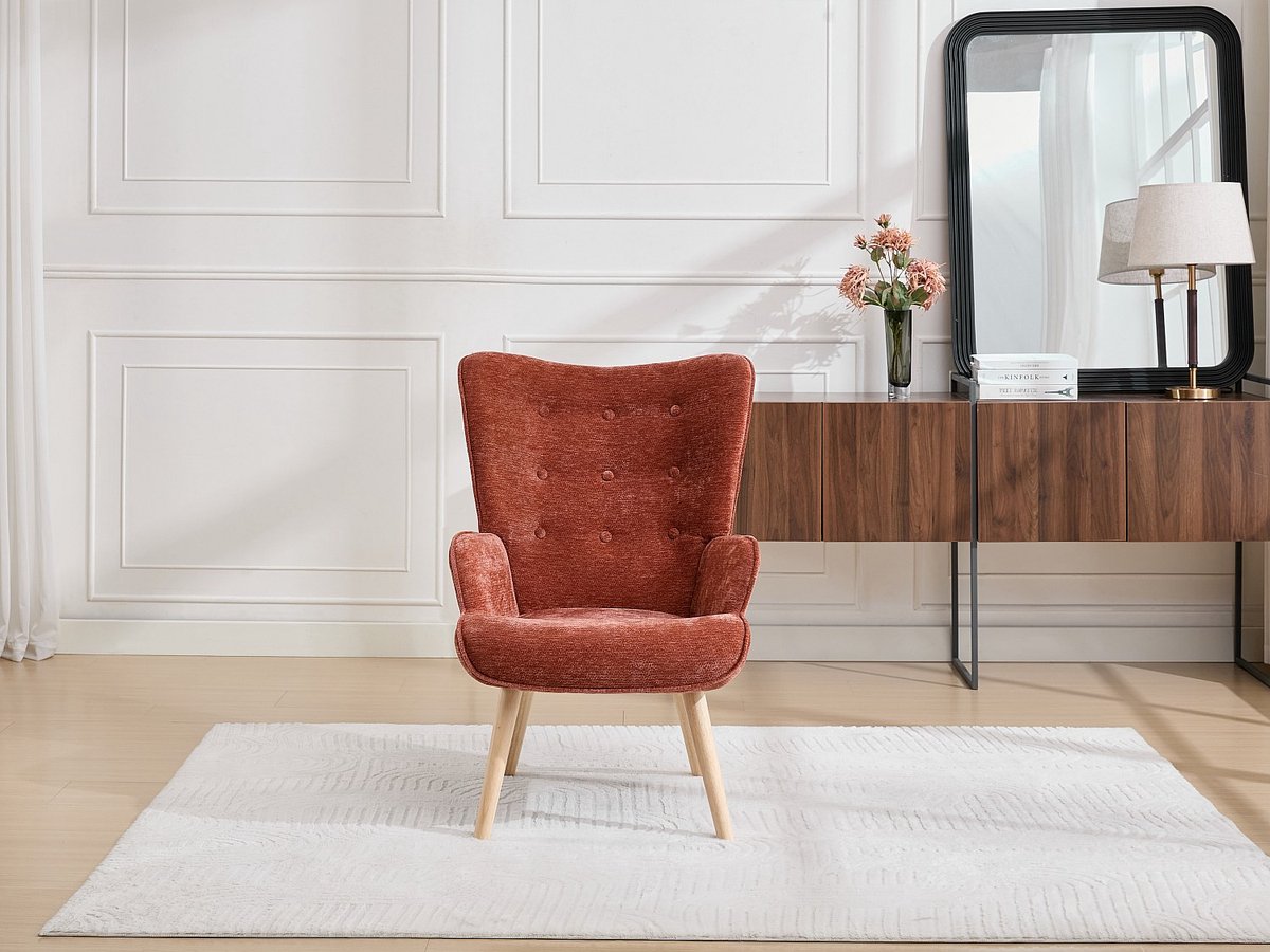 Vente-unique Fauteuil in gestructureerde terracottakleurige stof VATELY