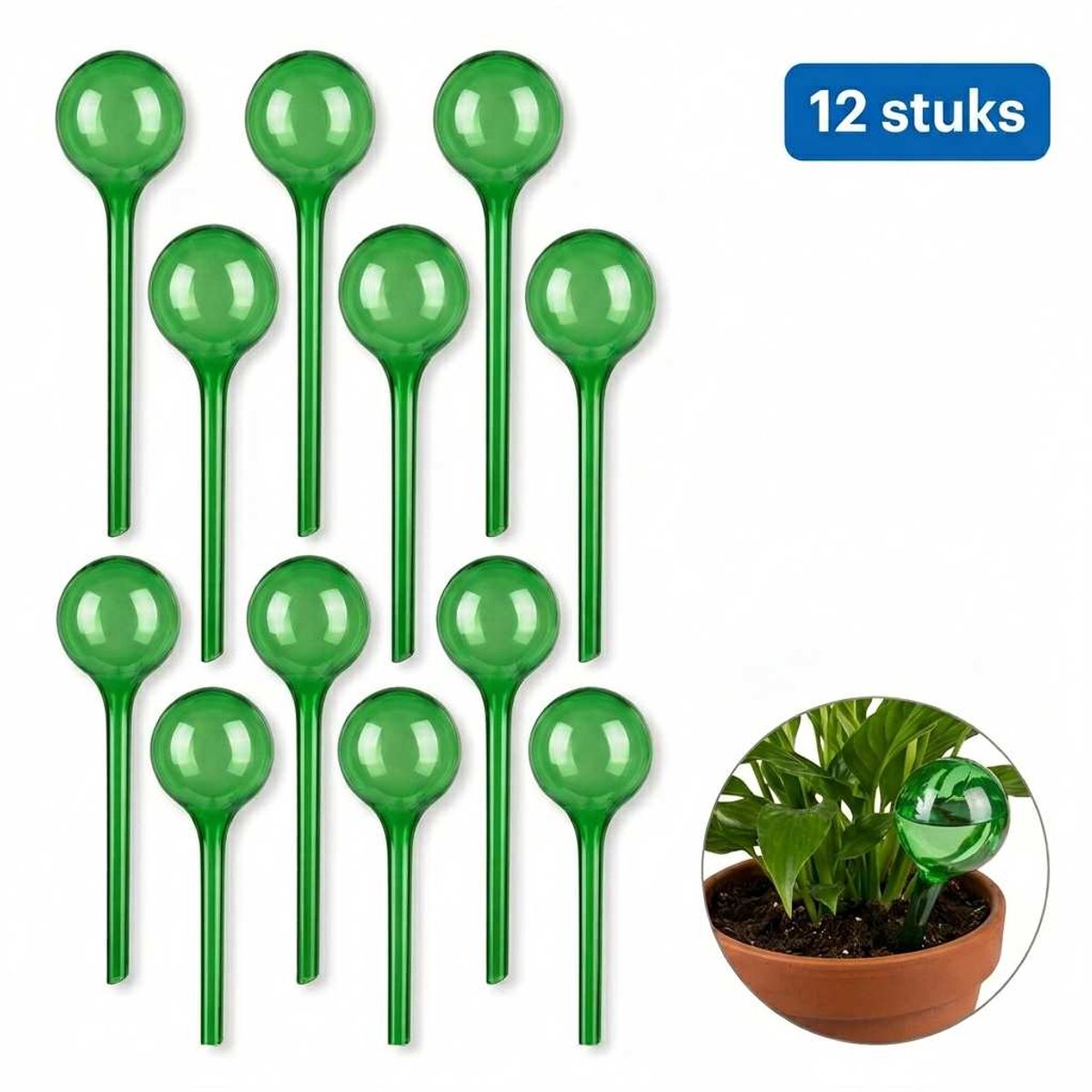 DIVERZA Waterdruppelaar – Druppelsysteem voor planten – Kamerplanten en Buitenplanten - Waterbol – Automatisch Watergeefsysteem – Druppelsysteem 250 ML – 12 stuks – Groen