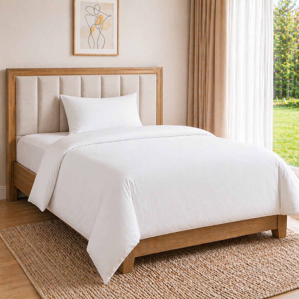 Witte 400TC beddengoedset van katoensatijn | 80×60 katoen | 1 dekbedovertrek 135×200 cm + 1 kussensloop 80×80 cm | Eenpersoonsbed | OEKO-TEX STANDARD 100 | Verborgen ritssluiting