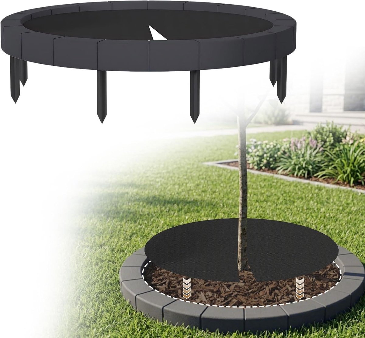 Boomring Gazonrand - Met Onkruidbestrijdend Vlies & Grondpinnen - Weerbestendige Wortelbescherming - Rand voor Robotmaaiers - Voor Bomen En Struiken - Tuin - Antraciet - Ø80 cm - NAIZY